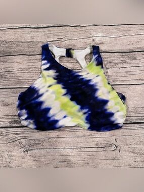 Athleta Tie-Dye High Neck Bikini Top Navy, Lime White, Underwire, Size 34D/DD